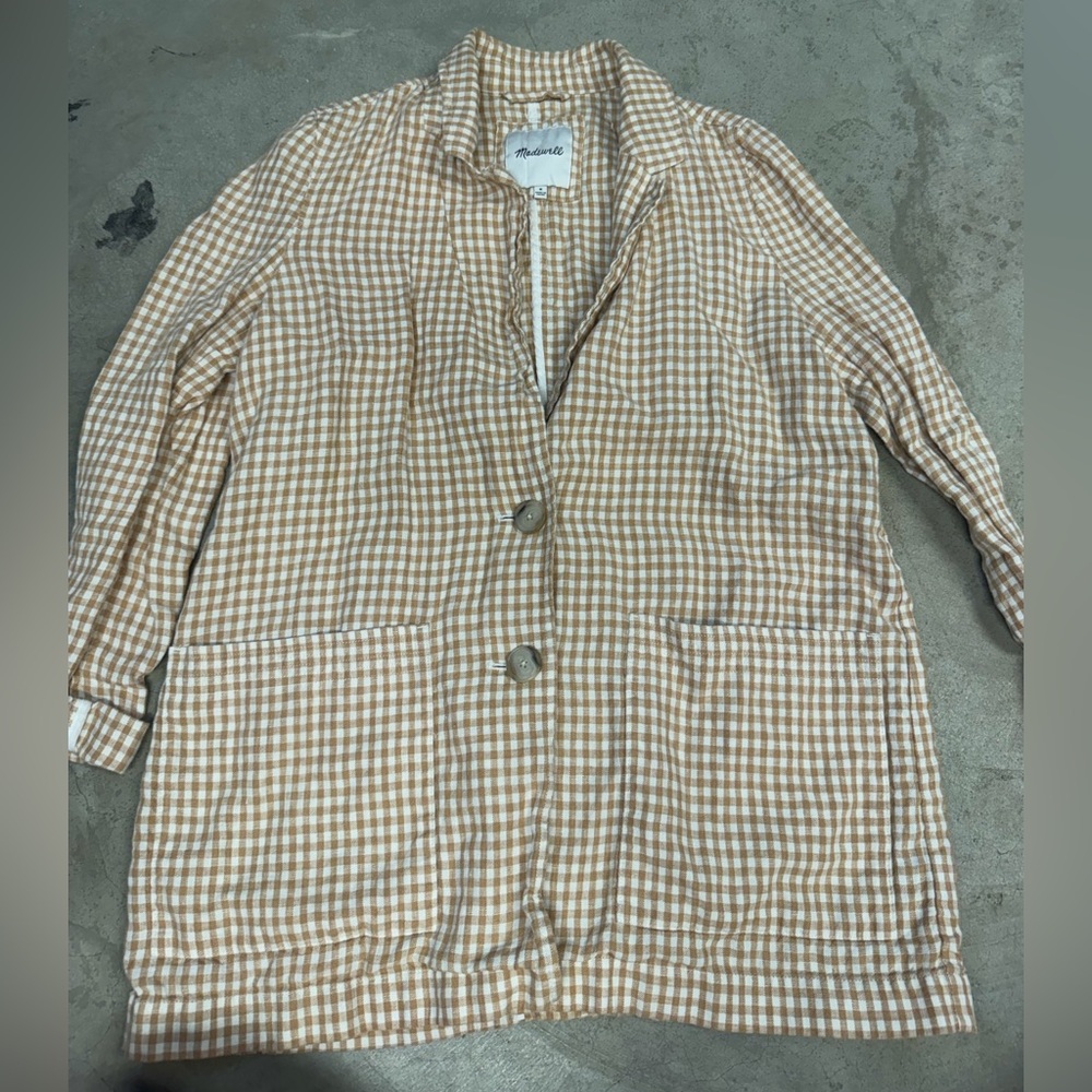 Madewell Tan and White Gingham Blazer